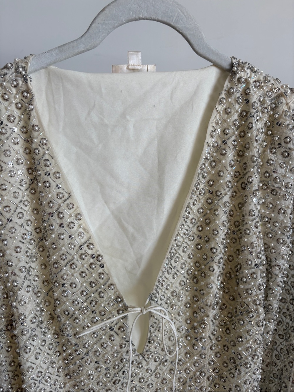 $939 NWOT For Love & Lemons Twinkle Sequin Beaded Mini Dress in Silver Sz Large - Picture 10 of 16